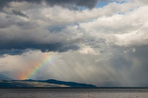 rainbow breaking through storm clouds