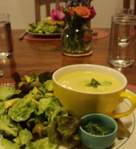 corn chowder and parsley relish